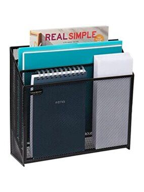 Black Metal Mesh Desk File Organizer 3 Tier Vertical Mail Magazine Holder